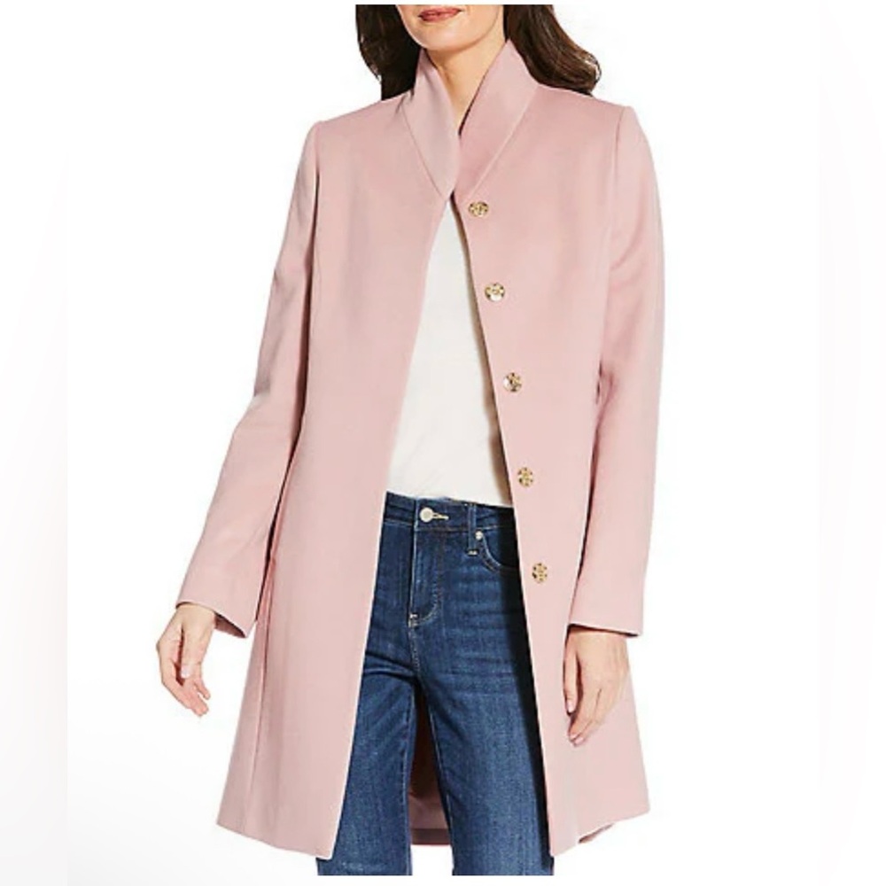 Katherine Kelly Pure Wool Hidden Snap Tulip Collar Coat Sz 14